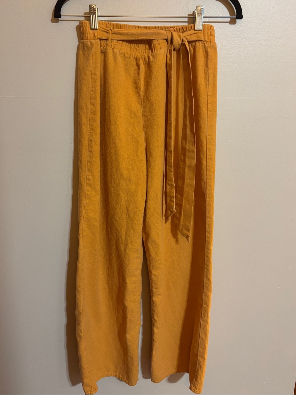 Ambience Apparel Women's Wide-Leg Tie-Waist Pants in Golden Mustard